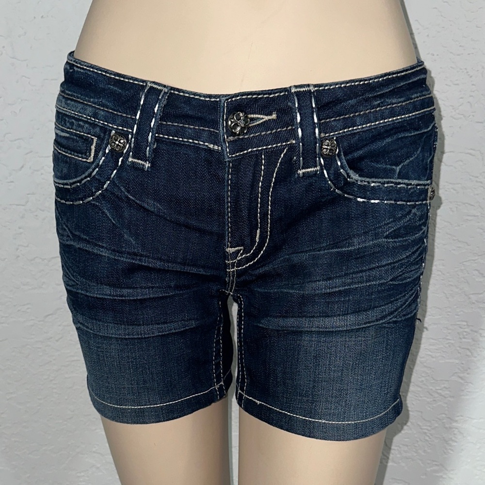 Miss Me Dark Blue Jean Shorts